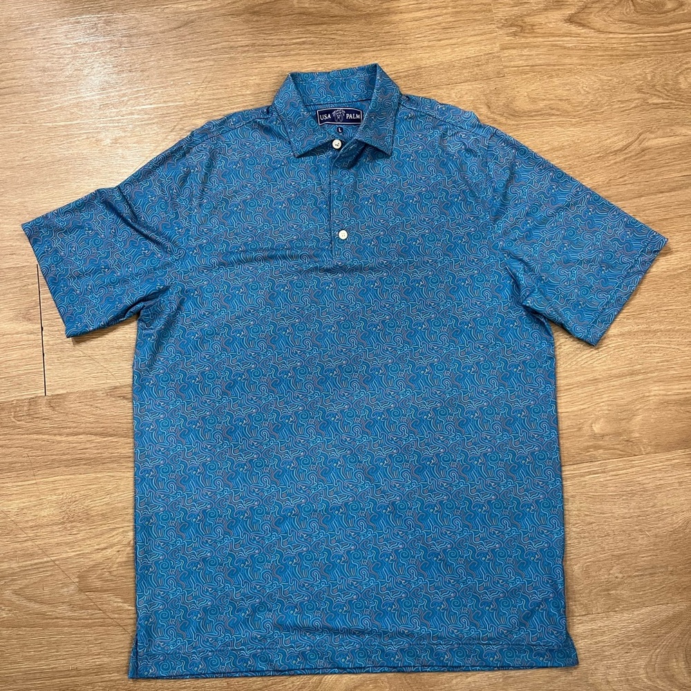 USA PALM  Blue Patterned Polo Shirt